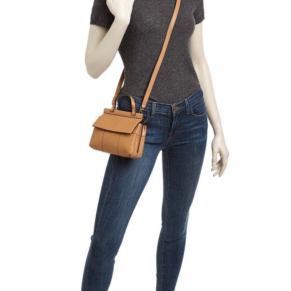 Tory Burch Block  T Mini Satchel Bag Light Tan Leather Handbag Top Handle 2 Ways - Picture 4 of 17
